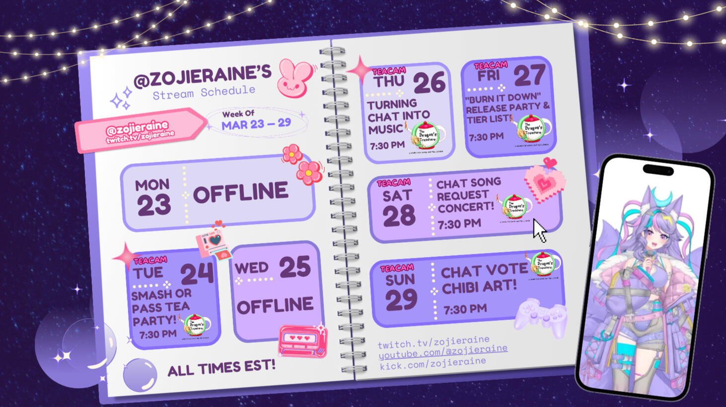 Streaming Schedule for Zojie Raine