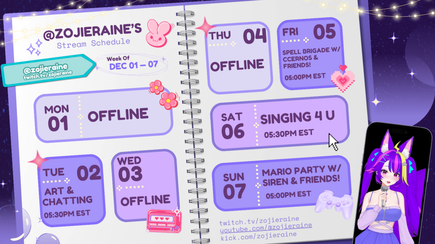Streaming Schedule for Zojie Raine