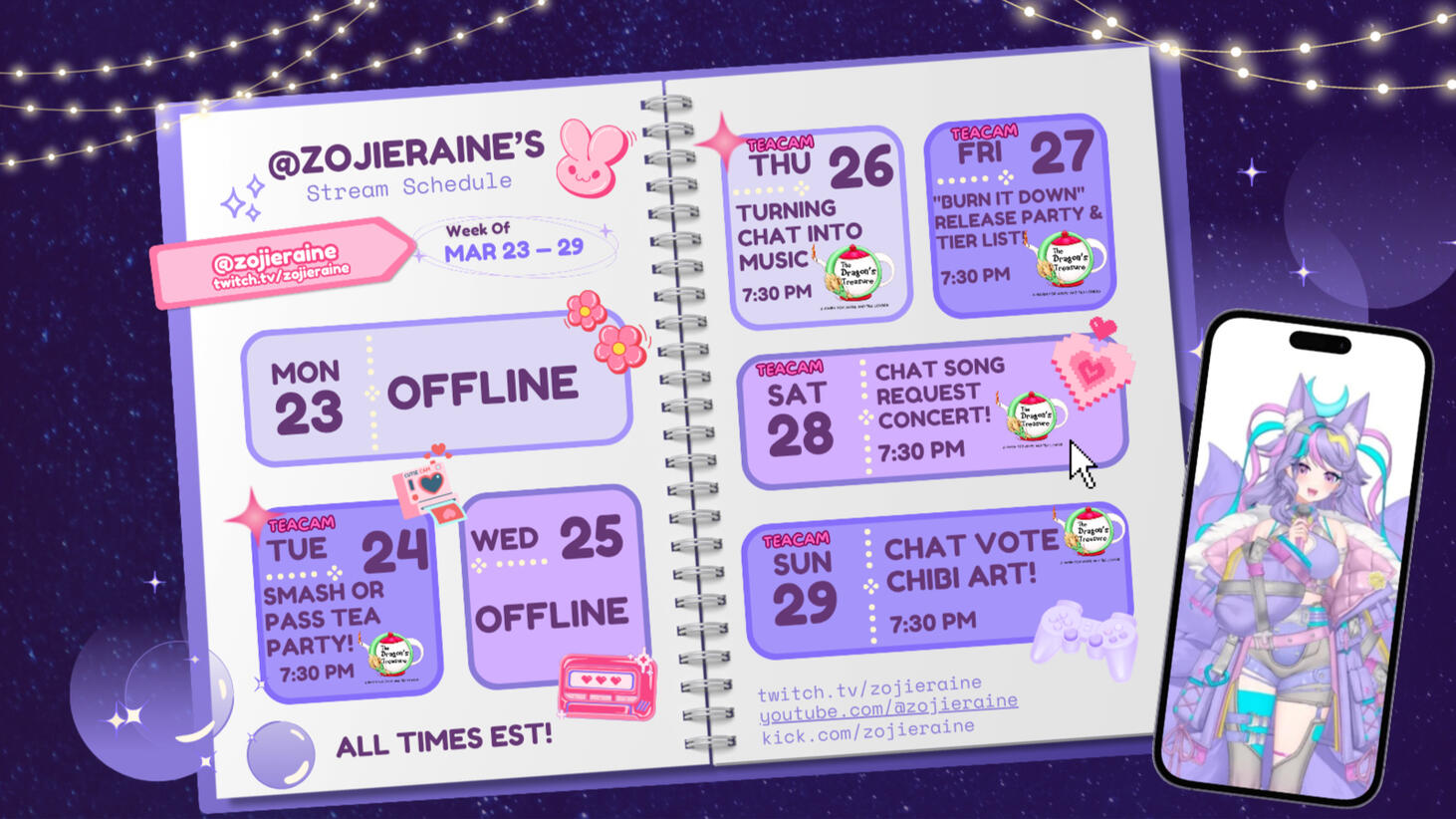 Streaming Schedule for Zojie Raine