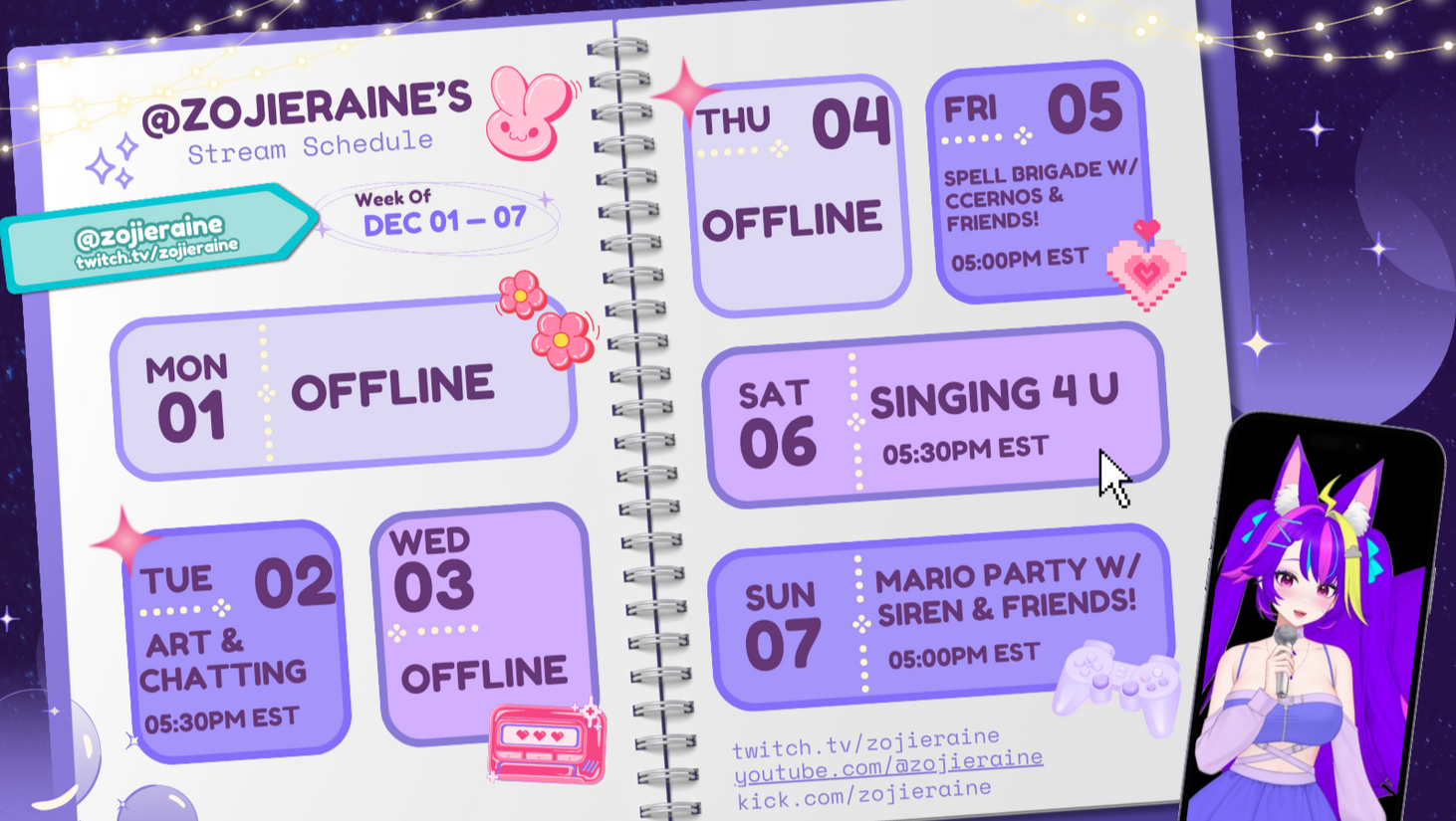 Streaming Schedule for Zojie Raine